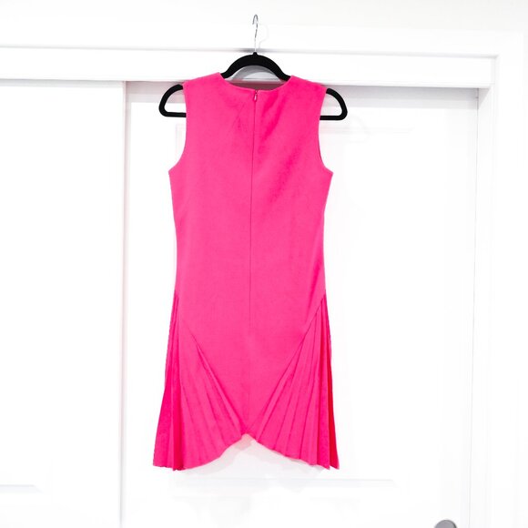 Christopher Kane Size 8 Wool Neon Pink Pleated Sleeveless Mini Dress - Picture 2 of 8